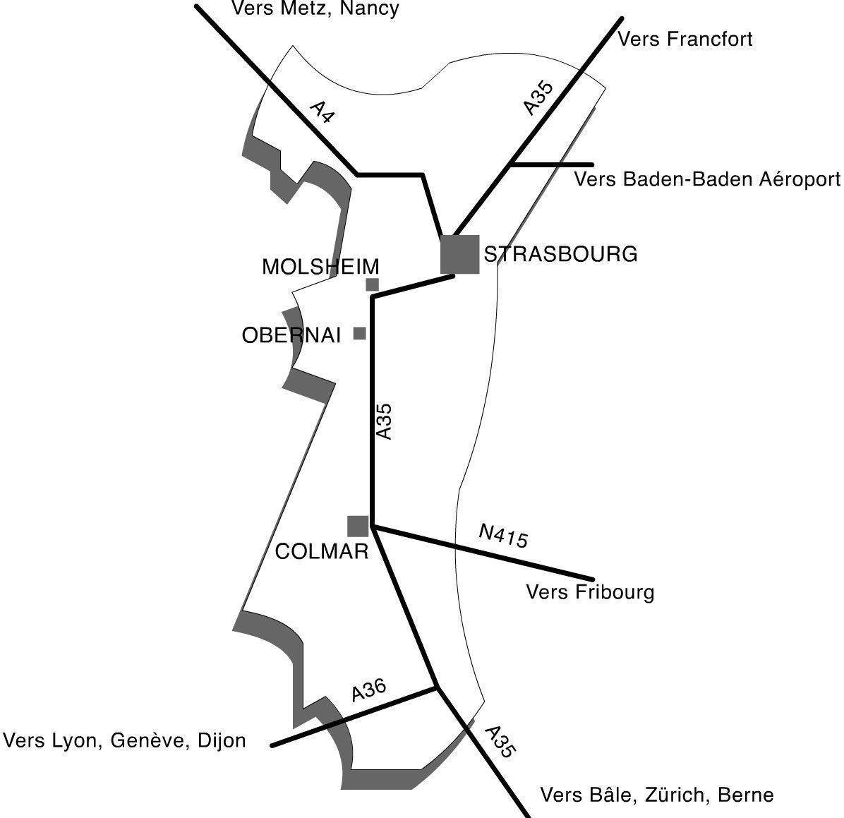 Plan de la région d'Alsace Hôtel au centre-ville de Strasbourg