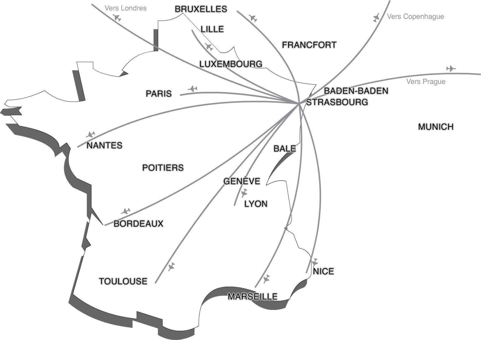 Carte aérienne en direction de Strasbourg Hôtel au centre-ville de Strasbourg