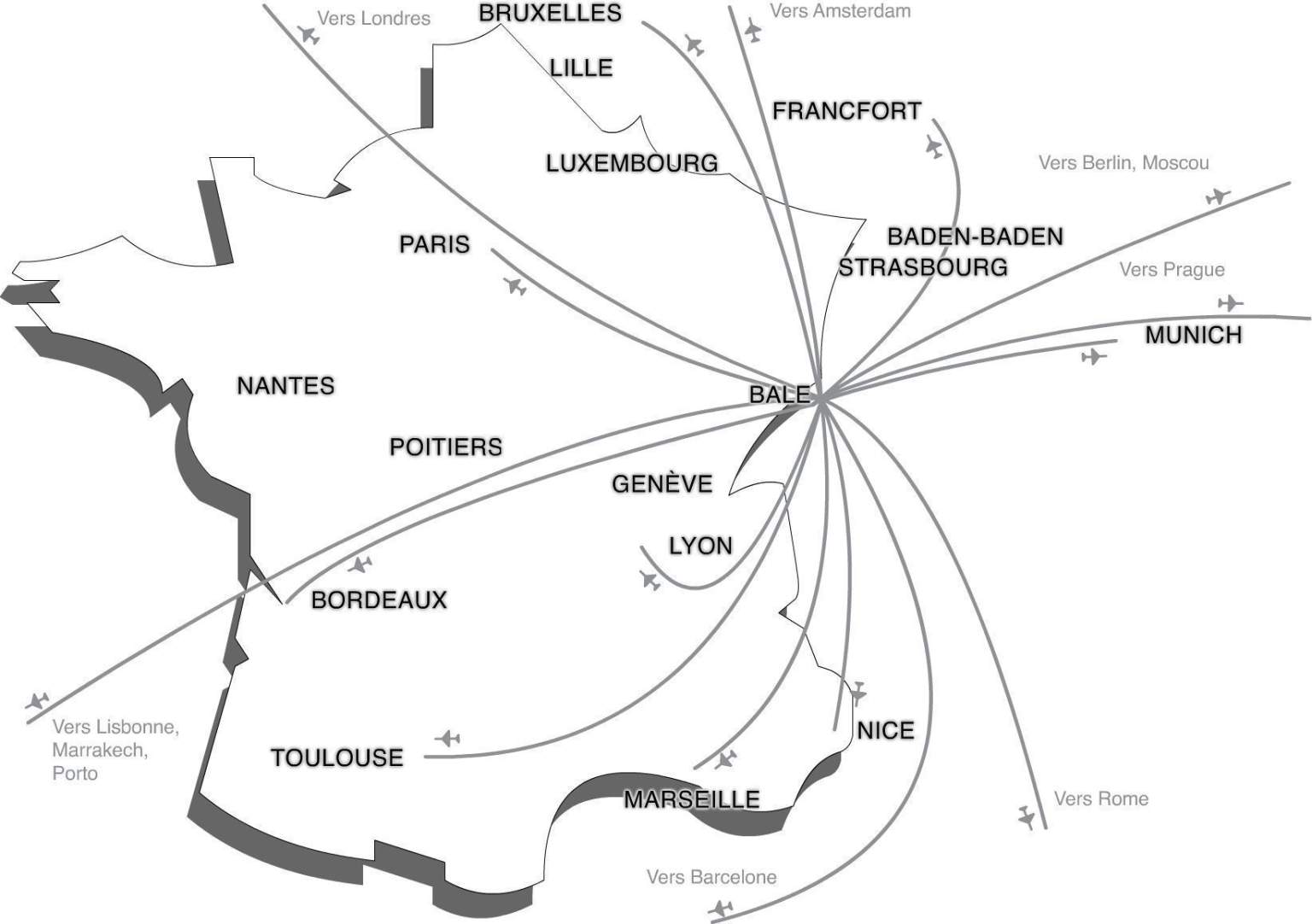 Air map towards Strasbourg Hotel Strasbourg city center